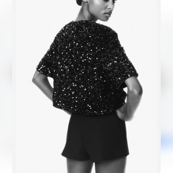 H&M Viral Black Sequin Ribbon Bow Cardigan Blouse Size S M L NWT - Picture 9 of 13